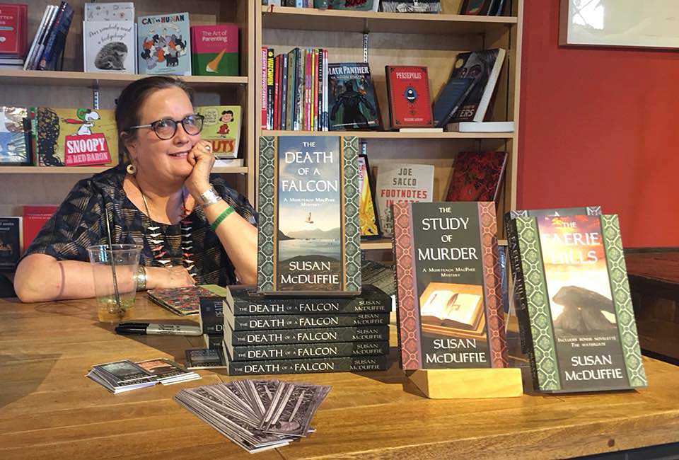 About Susan McDuffie book signing, award-winning Muirteach MacPhee Mysteries, set in medieval Scotland